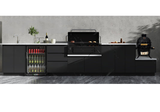 164 inch Black Charcoal Sunzout Designer Series Modular Outdoor Kitchen, 34 in 4 Burner Grill, Sink