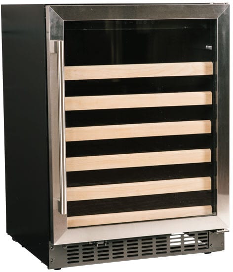 24 Inch Wine Center with 5.1 cu. ft.  Blue LED Lighting, Digital Display Controls, Auto Defrost, and ADA Compliant: Stainless Steel