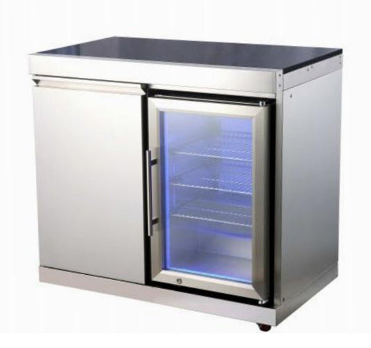 38 inch Stainless Steel Outdoor Refrigerator with side Cabinet, Granite Countertop