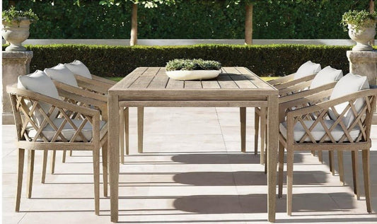 Amagansett Collection- Outdoor Premium Teak Wood Dining Set- Crisscross Design
