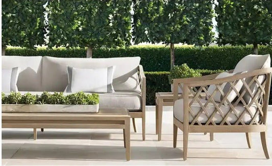 Amagansett Collection-Outdoor Premium Teak Wood Sofa Set- Crisscross Design